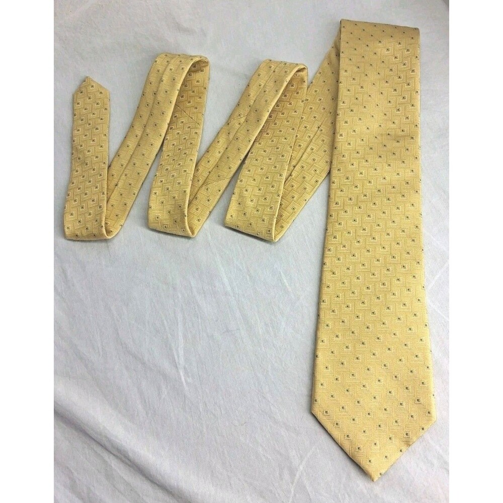 Jos A Bank Traveler Silk Tie Extra Long XL 61" Yellow Geometric Wedding Work